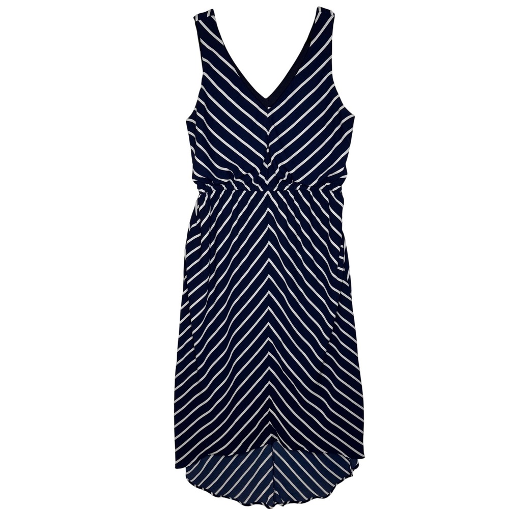 Pure Energy 1X Navy Blue White Striped Chevron High Low Maxi Dress V-Neck